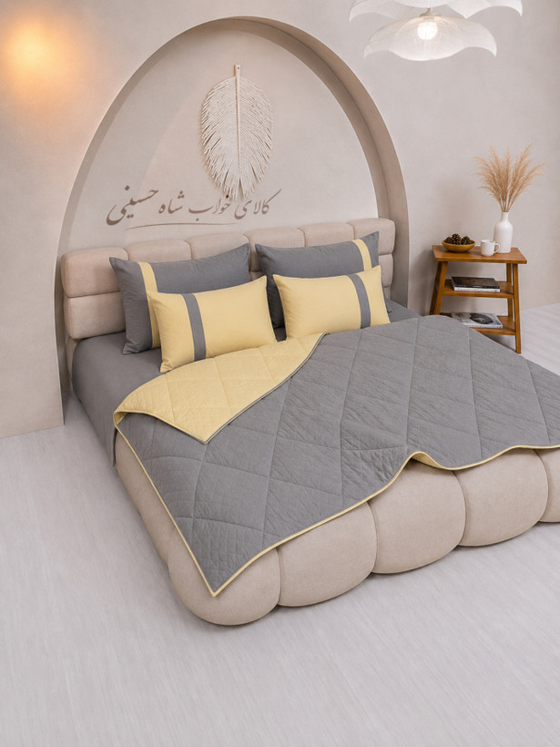 روتختی مینیمال پنبه دوزی طوسی-لیمویی