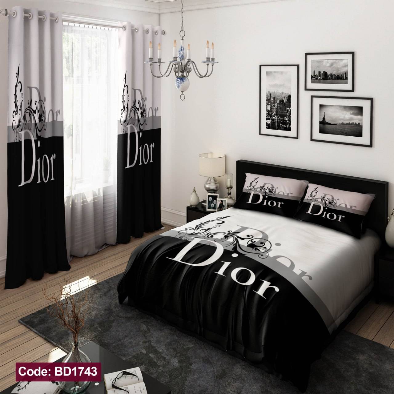 ست روتختی فول سایز بندی سفید و مشکی طرح DIOR