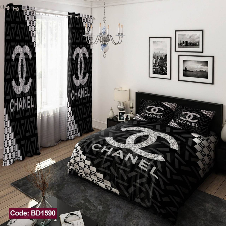 ست روتختی فول سایز بندی مشکی طرح CHANEL