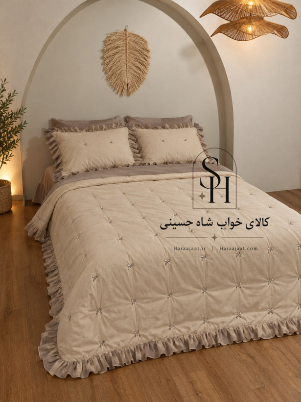 ست روتختی چیندار با گلدوزی پاپیونی پنبه دوزی ۲نفره ۶تکه