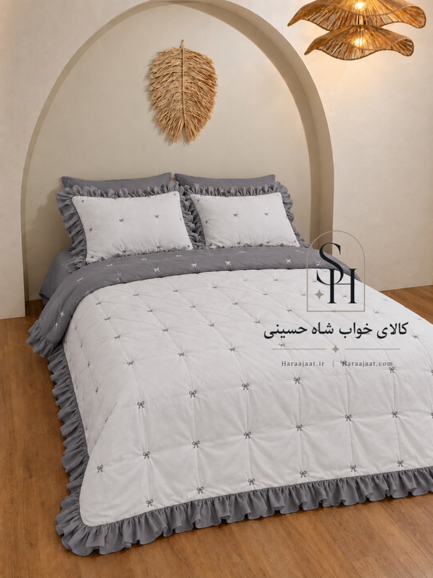 ست روتختی چیندار با گلدوزی پاپیونی پنبه دوزی ۲نفره ۶تکه